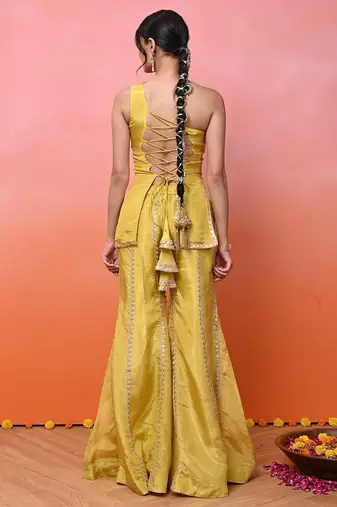 Yellow one shoulder sharara set