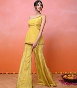 Yellow one shoulder sharara set