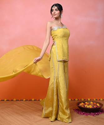 Yellow one shoulder sharara set 5
