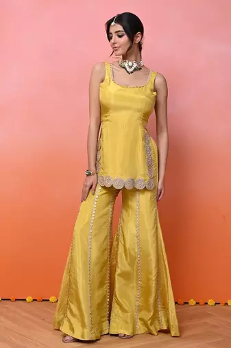 Yellow kurti sharara set