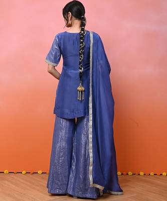 Blue organza lurex sharara set 2