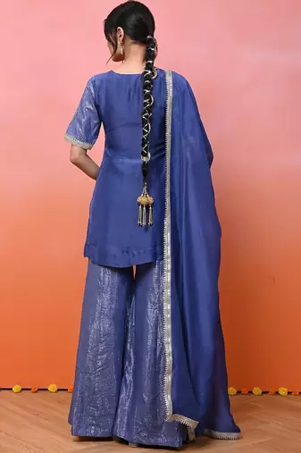 Blue organza lurex sharara set