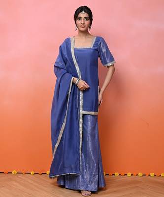 Blue organza lurex sharara set 3