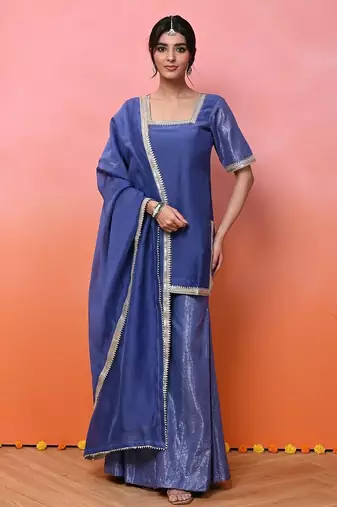Blue organza lurex sharara set
