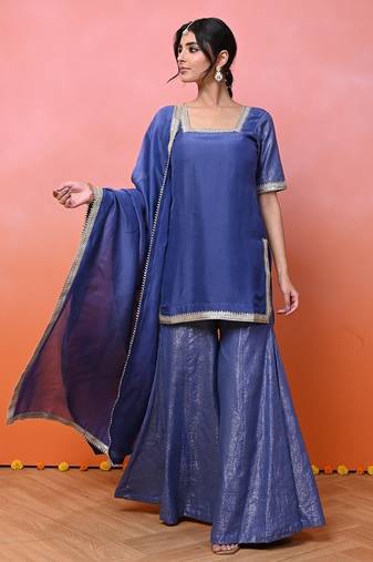 Blue organza lurex sharara set