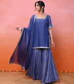 Blue organza lurex sharara set