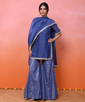 Blue organza lurex sharara set 4