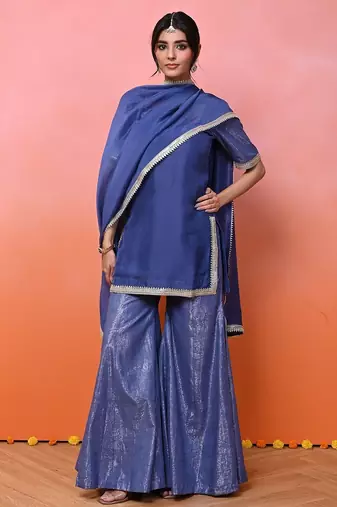 Blue organza lurex sharara set