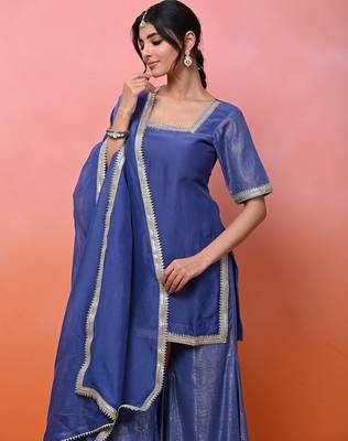 Blue organza lurex sharara set 5