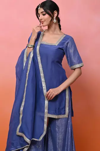 Blue organza lurex sharara set