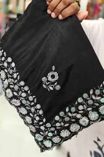 elegant black chiffon saree with heavy designer sequins & thread work and silk blend blend blouse