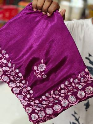 elegant purple chiffon saree with heavy designer sequins & thread work and silk blend blend blouse 2
