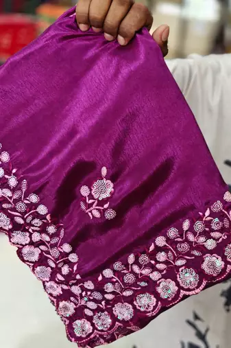 elegant purple chiffon saree with heavy designer sequins & thread work and silk blend blend blouse