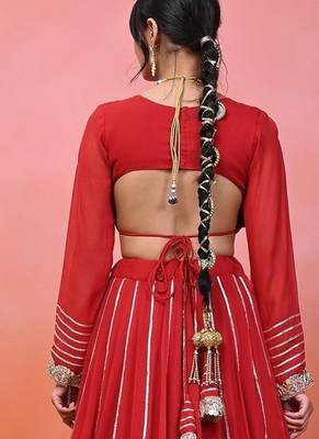 Red Georgette Gota Lehenga Set With Blouse 2