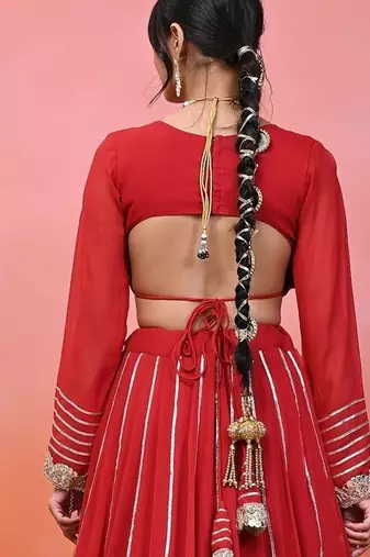 Red Georgette Gota Lehenga Set With Blouse