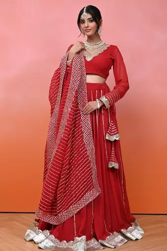 Red Georgette Gota Lehenga Set With Blouse