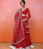 Red Georgette Gota Lehenga Set With Blouse