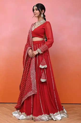 Red Georgette Gota Lehenga Set With Blouse