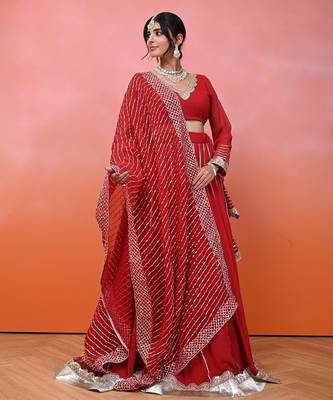 Red Georgette Gota Lehenga Set With Blouse 4