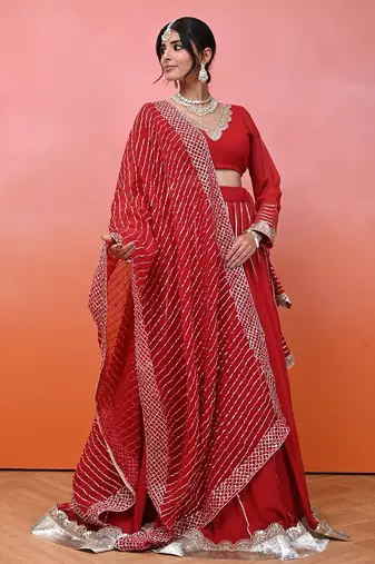 Red Georgette Gota Lehenga Set With Blouse