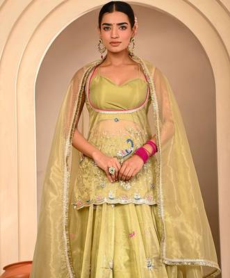 Mint Green Embroidered Lehanga Set With Blouse 2