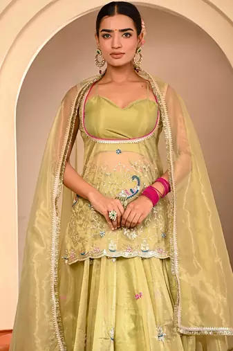 Mint Green Embroidered Lehanga Set With Blouse