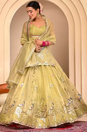 Mint Green Embroidered Lehanga Set With Blouse