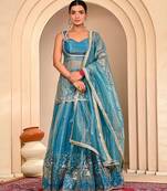 Blue Embroidered Lehanga Set With Blouse