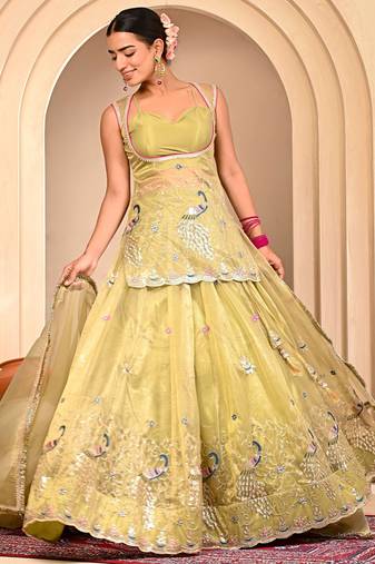 Mint Green Embroidered Lehanga Set With Blouse