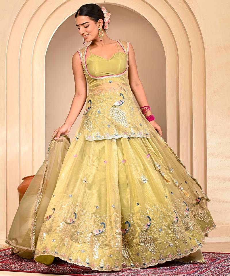 Mint Green Embroidered Lehanga Set With Blouse