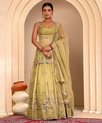 Mint Green Embroidered Lehanga Set With Blouse 4