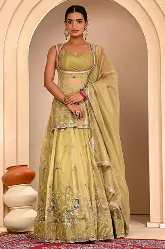 Mint Green Embroidered Lehanga Set With Blouse