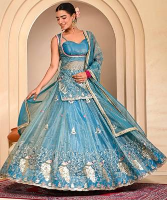 Blue Embroidered Lehanga Set With Blouse 3