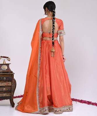 Orange Cosmo Aaina Lehenga Set With Blouse 2