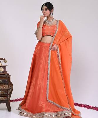 Orange Cosmo Aaina Lehenga Set With Blouse 3
