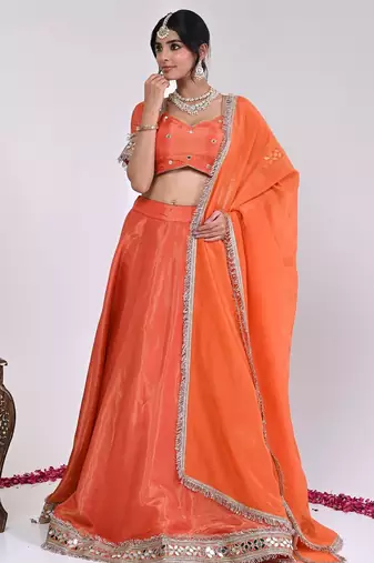 Orange Cosmo Aaina Lehenga Set With Blouse