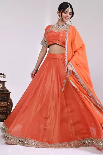 Orange Cosmo Aaina Lehenga Set With Blouse