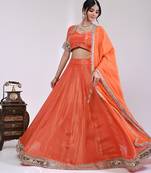 Orange Cosmo Aaina Lehenga Set With Blouse