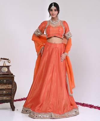 Orange Cosmo Aaina Lehenga Set With Blouse 4