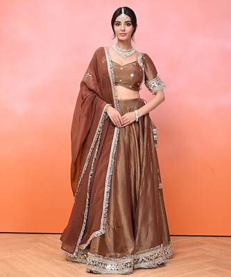 Brown Cosmo Aaina Lehenga Set With Blouse 3