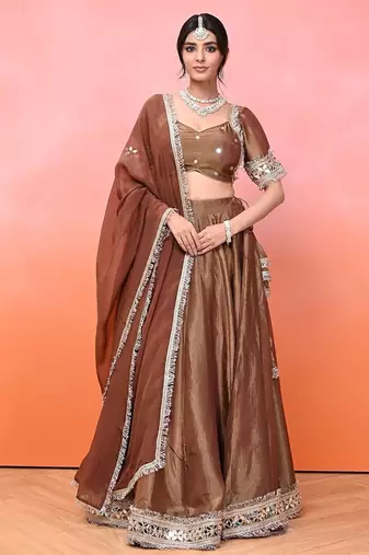 Brown Cosmo Aaina Lehenga Set With Blouse