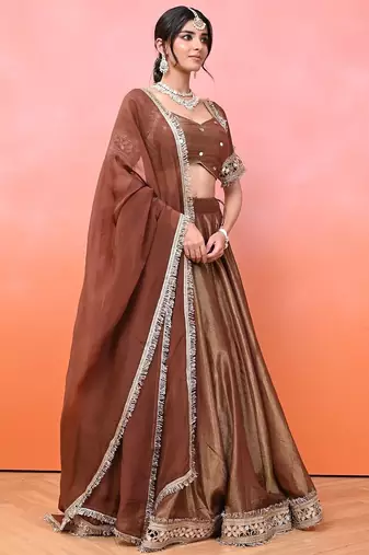 Brown Cosmo Aaina Lehenga Set With Blouse