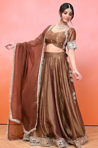 Brown Cosmo Aaina Lehenga Set With Blouse