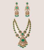 Two tone Plated kundan green stones necklace set