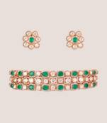 Gold plated kundan green stone choker necklace set