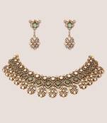Two tone Plated kundan turquoise stones necklace set