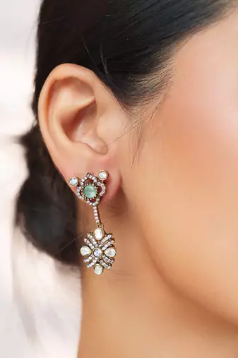Two tone Plated kundan turquoise stones necklace set