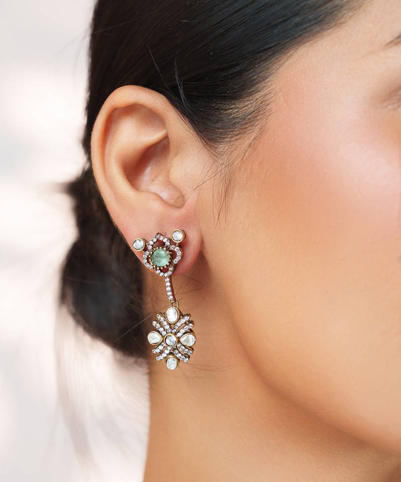 Two tone Plated kundan turquoise stones necklace set