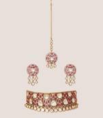 GOld Plated kundan pink stone choker necklace set