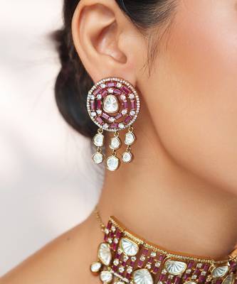GOld Plated kundan pink stone choker necklace set 5